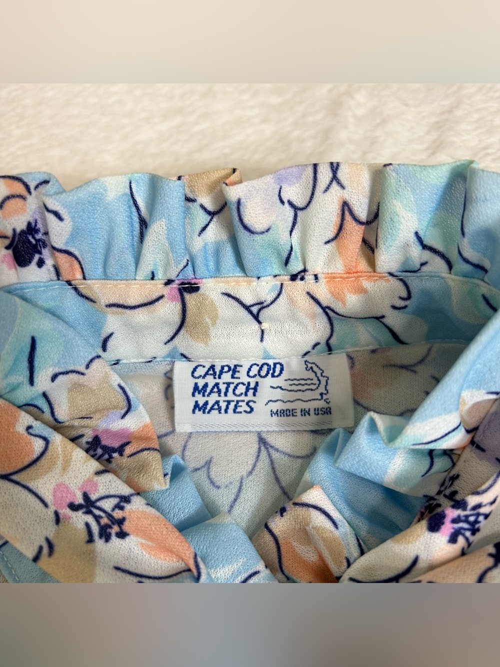 Cape Cod Women's Blouse Size Small Blue Floral Short Sleeve Button Up Vintage - Picture 7 of 7